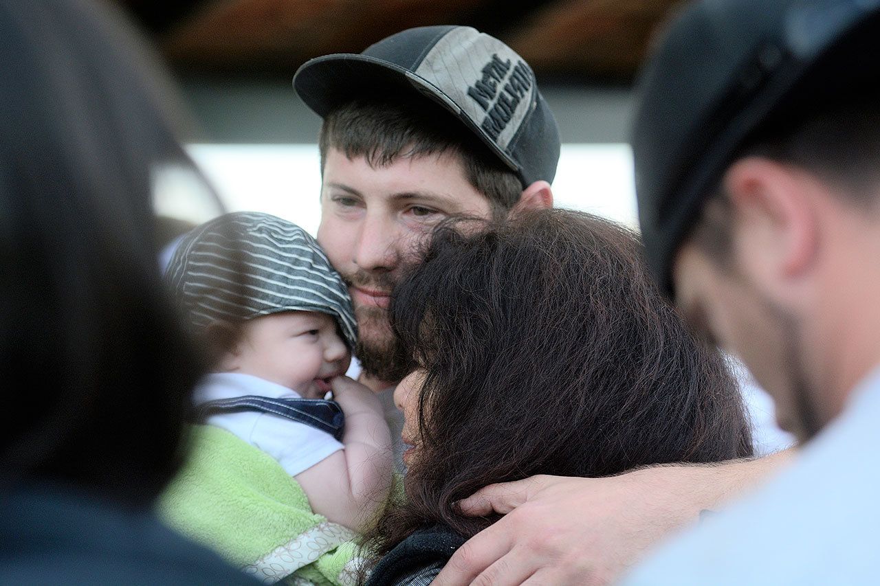 Zachary Oravetz, 28, of Port Angeles spoke during the overdose awareness event Tuesday in Port Angeles about his recovery from heroin and methamphetamine and the recent death of his little brother, Beau Silvas, who died from a heroin overdose. (Jesse Major/Peninsula Daily News)
