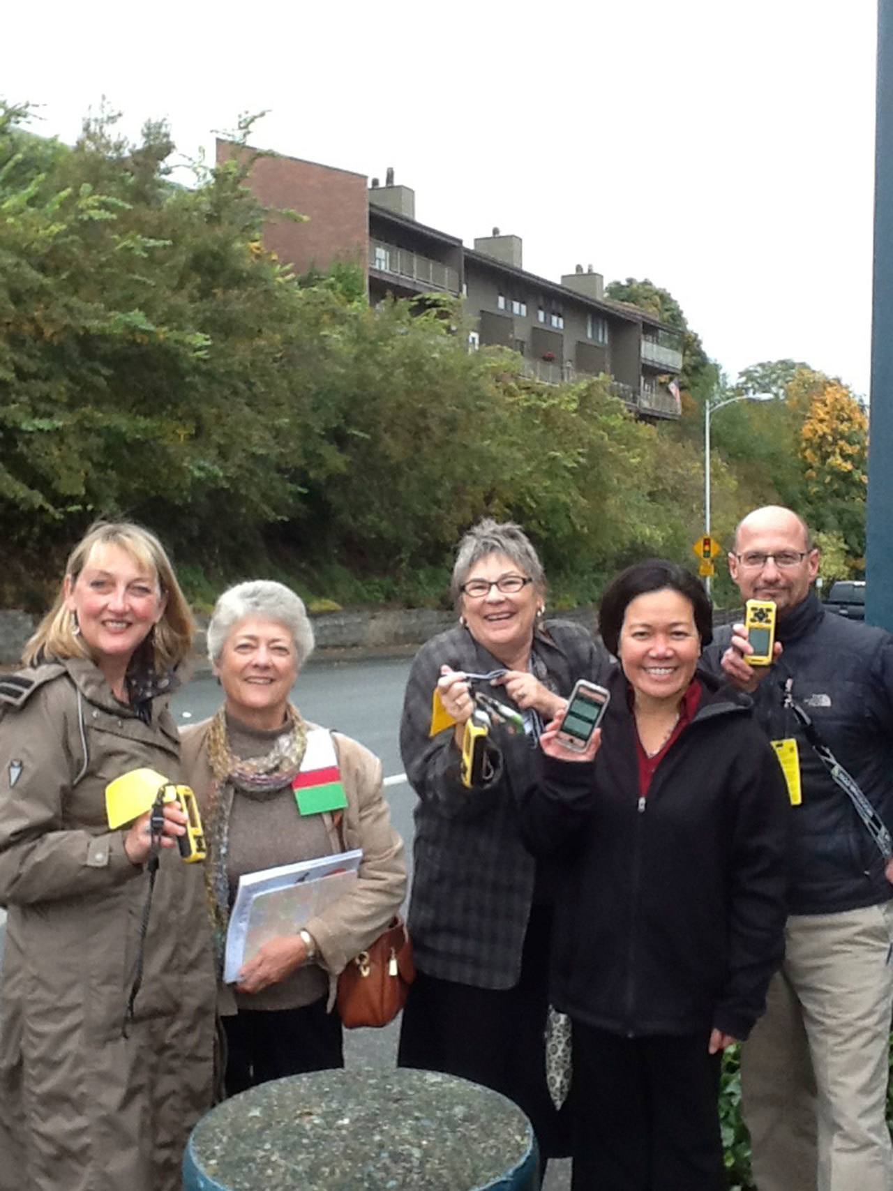 From left are Christina Pivarnik, city of Port Townsend; Joy Baisch, Brinnon/Quilcene; Mary Brelsford, Olympic Peninsula Visitor Bureau; Jenn Seva, Groundspeak; and Duncan Allison.