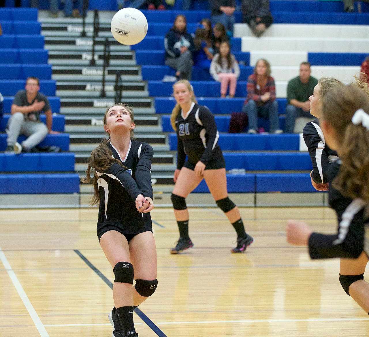 Steve Mullensky/for Peninsula Daily News Chimacum’s Taylor Carthum keeps her eyes on the ball as she makes a return during a volleyball match against the Port Townsend Redhawks on Tuesday in Chimacum.