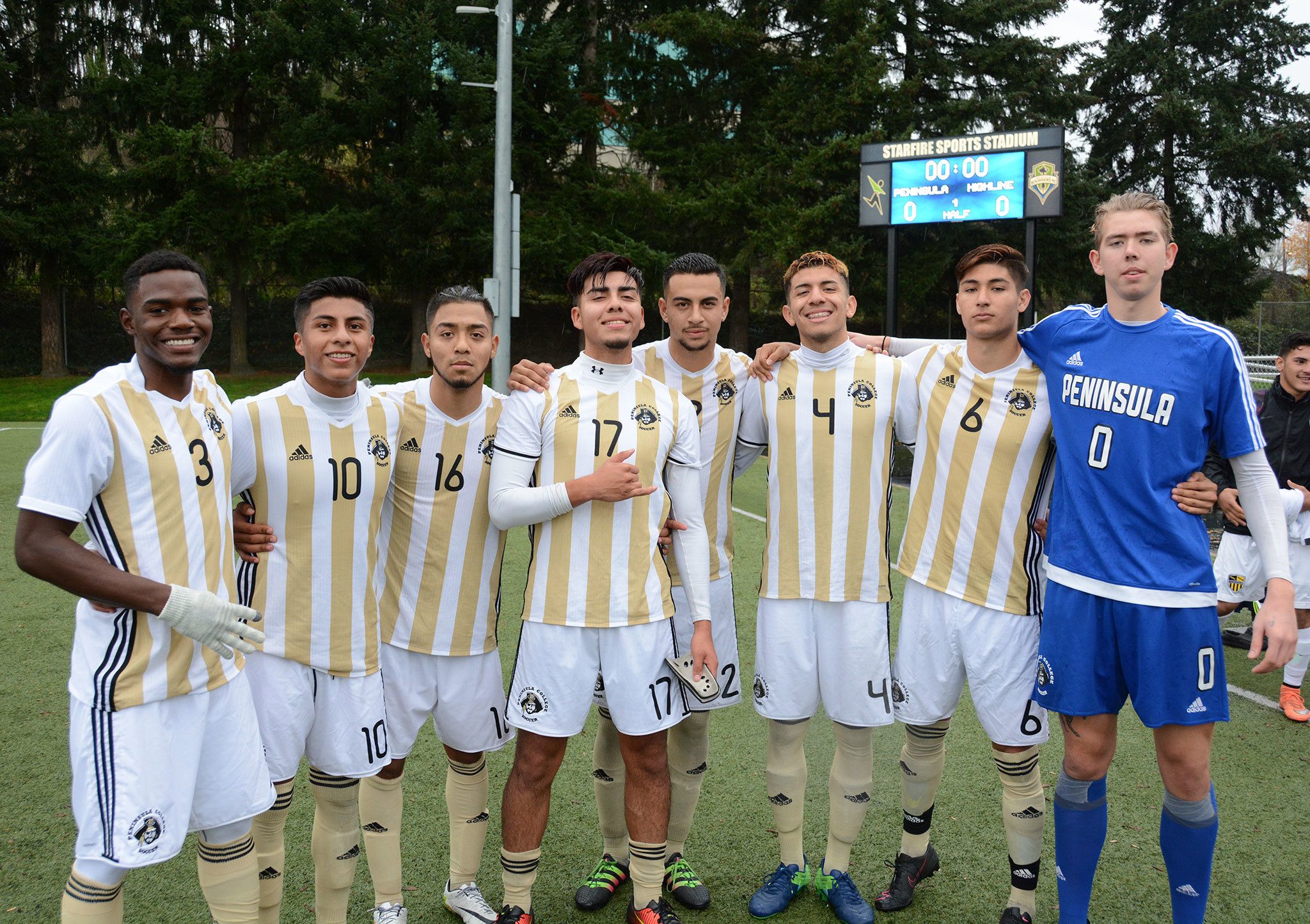 Peninsula College photo The Peninsula College men’s soccer players named to the Northwest Conference All-Star North-East squad. From left are DemarStewart, Salvador Vargas, Juan Carrillo, Cesar Gervacio, Jason Ramos, Jose Soto, Marlon Nava and Brannon Dwyer.