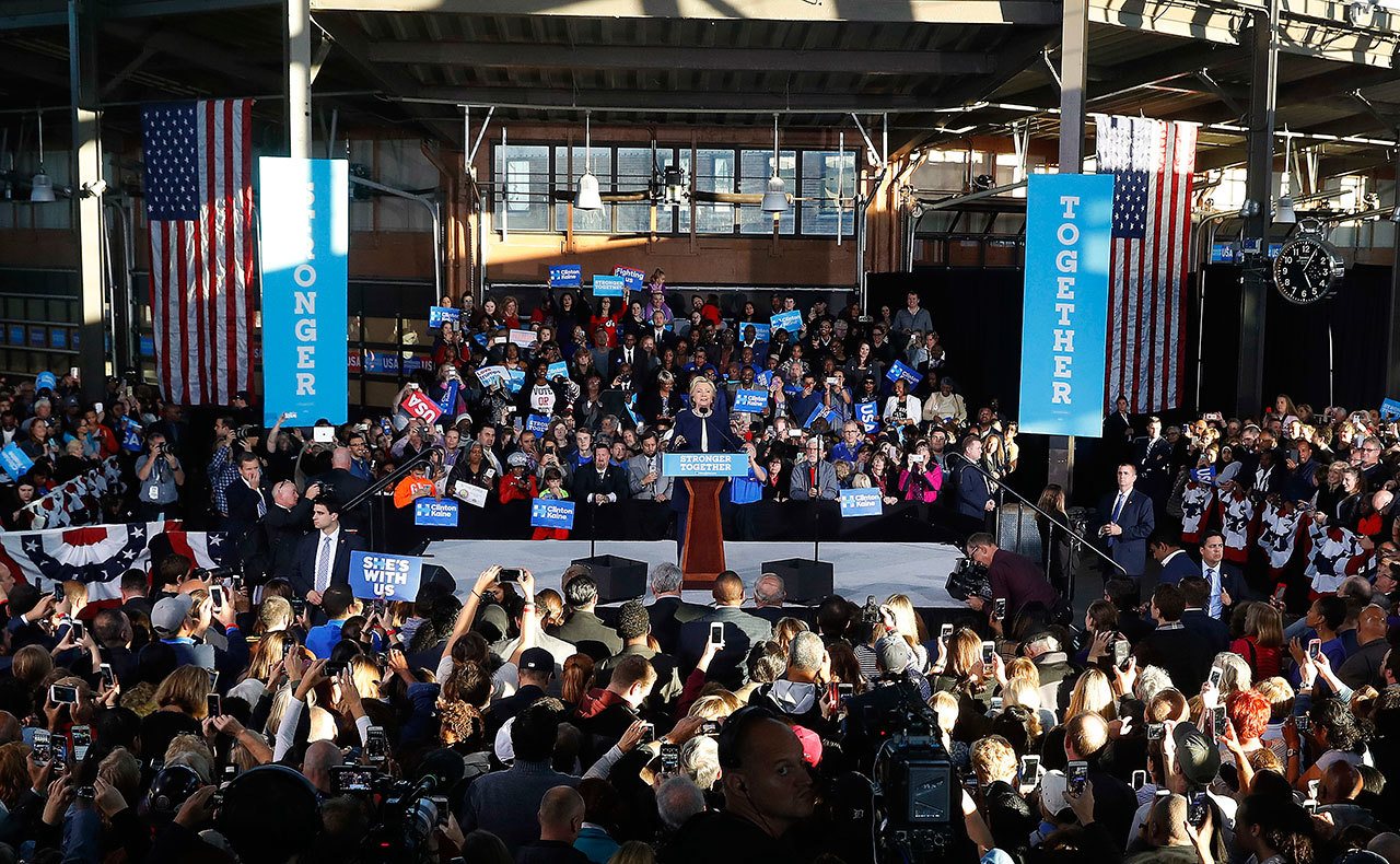 Democratic presidential candidate Hillary Clinton speaks during a campaign rally in Detroit on Friday. (Paul Sancya/The Associated Press)