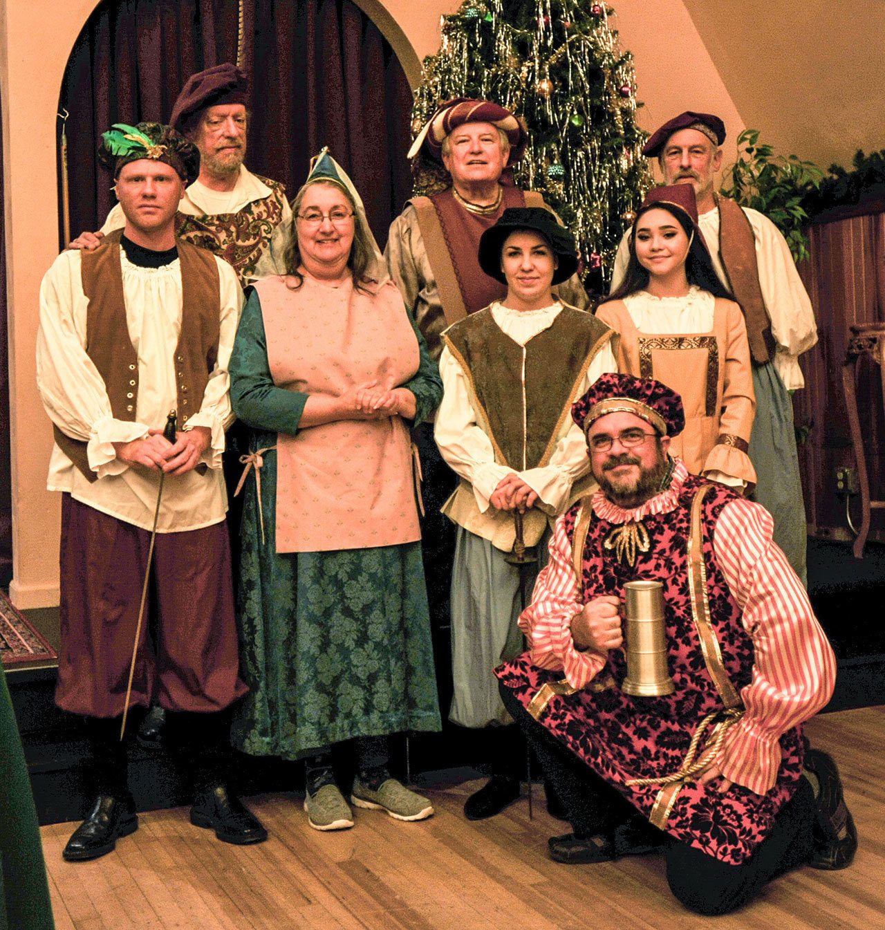 Olympic Theatre Arts Cast members in the Olympic Theatre Arts readers theater production of “Twelfth Night (Or What You Will)” pose.