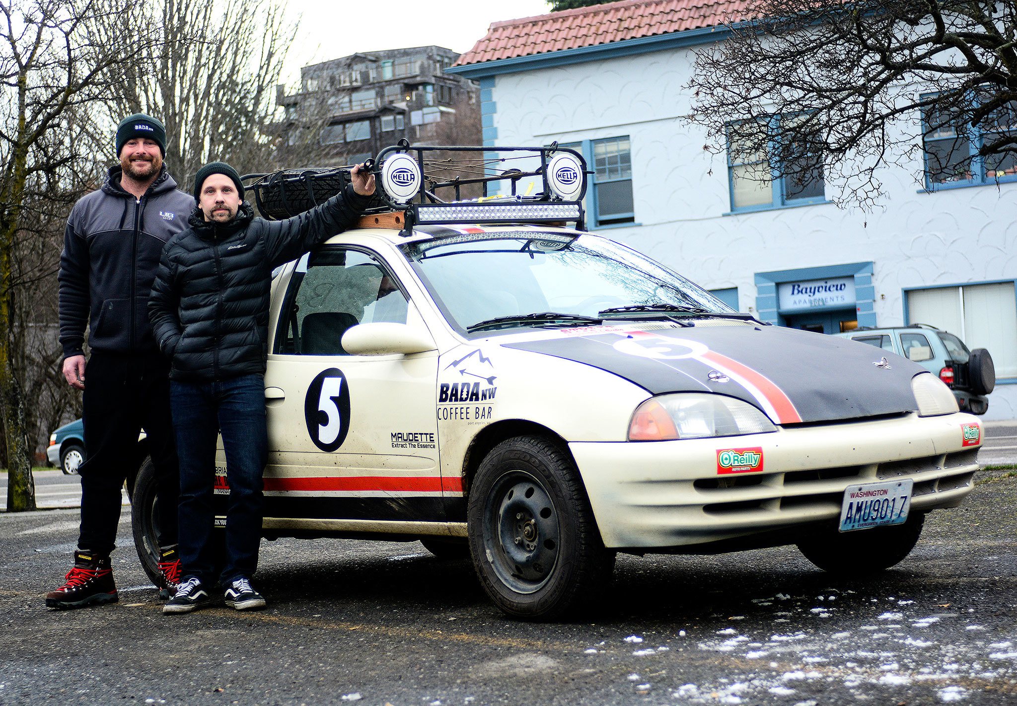 Jesse Major/Peninsula Daily News Nason Beckett and Andy Audette before they take “Pepito” down to Los Angeles for the beginning of the Baja 4000 Friday.