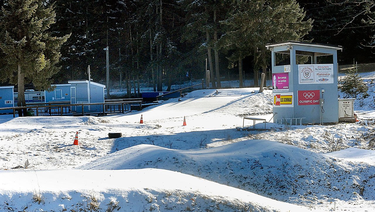 Snow blankets the Port Angeles BMX track at L Street and Lauridsen Boulevard near Lincoln Park on Wednesday. (Keith Thorpe/Peninsula Daily News)