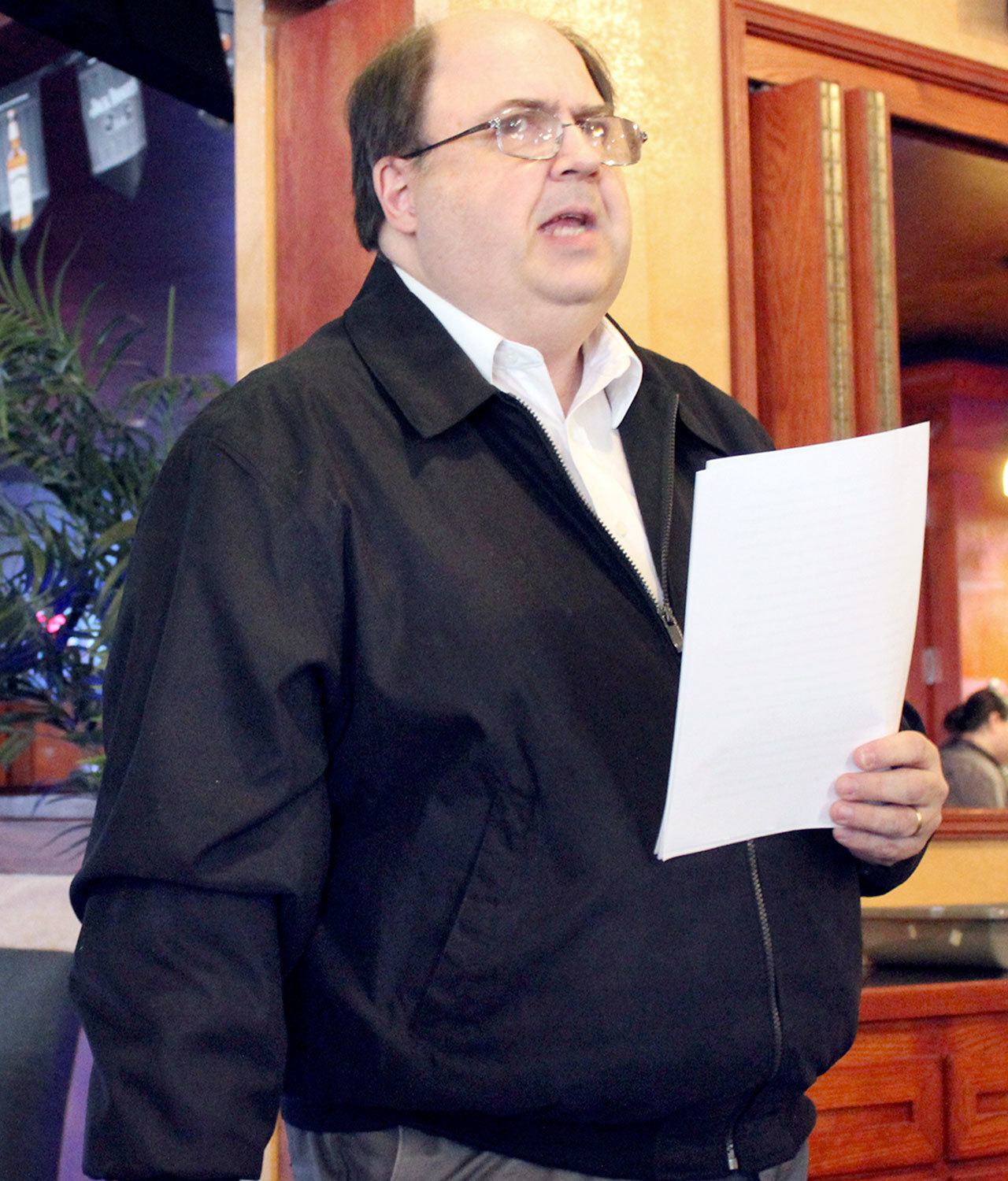 Forks Mayor Bryon Monohon gives his annual State of the City address. (Christi Baron/Olympic Peninsula News Group)