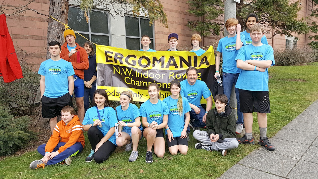 Olympic Peninsula Rowing Association Olympic Peninsula Rowing Association members performed well at the Northwest Ergomania Championship in Seattle. From left of sign, Coach Deb Swinford, Tyler Turner, Cyrus Mills, Zachary Gavin, Daniel Weaver, Nathan Mischler, Jake McGovern, Vince Pavlak, Scott Kennedy, Ella Ventura, Claire Tyson, Angelica Kennedy, Lisa Callahan, Jack Feingold, Aiden Feingold and assistant coach Calum Swinford.