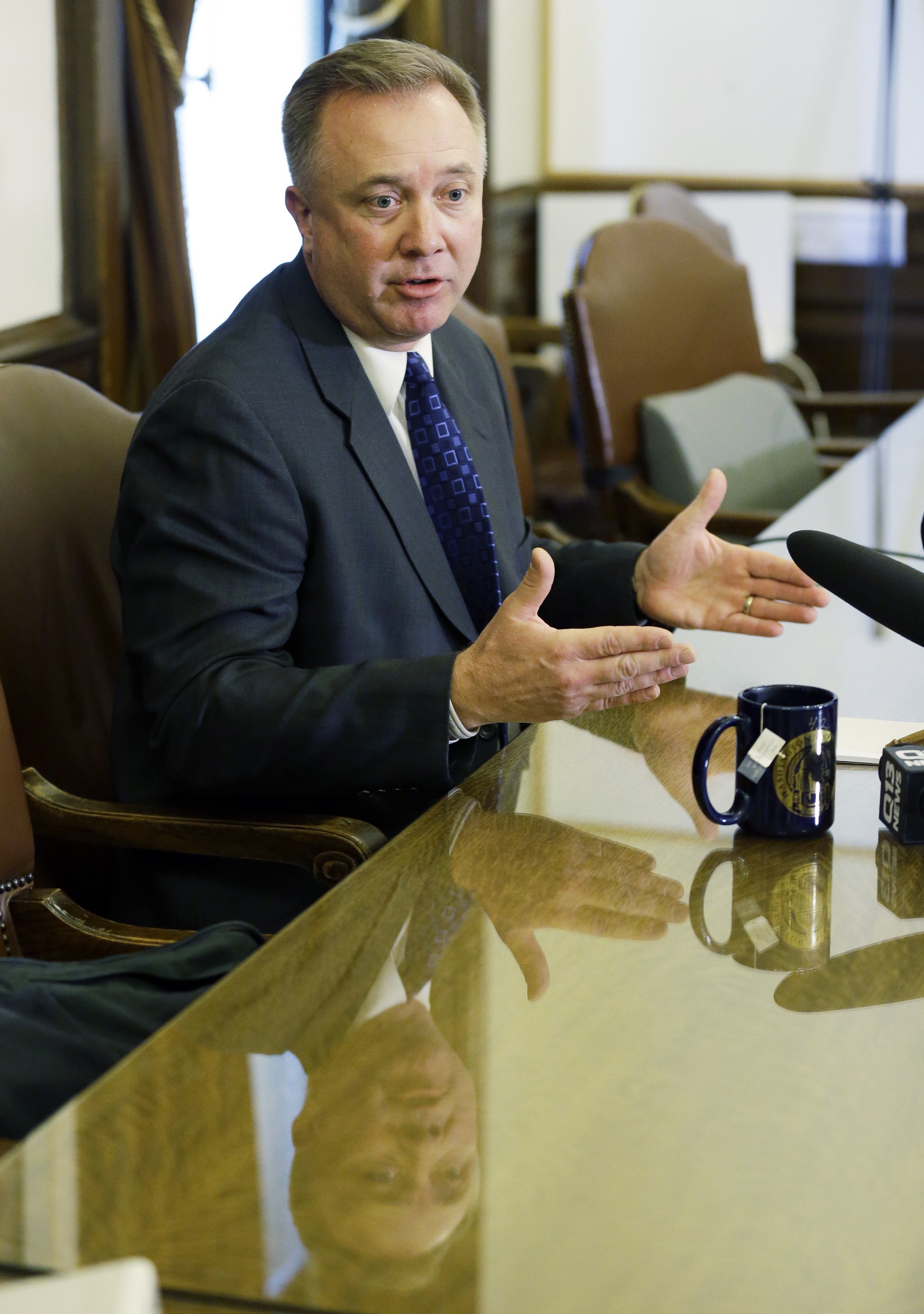 Washington state Sen. Doug Ericksen, R-Ferndale, talks to reporters Thursday at the Capitol in Olympia. (Ted S. Warren/The Associated Press)