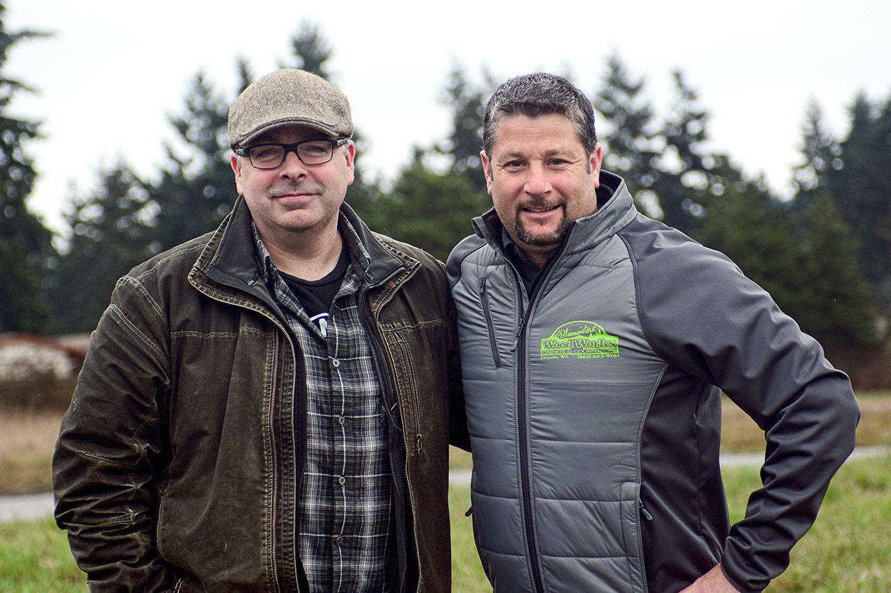 Dan Powell of Marrowstone Island, left, and Jason Doig of Sequim prevented a woman from jumping off the Hood Canal Bridge earlier this month. (Jesse Major/Peninsula Daily News)