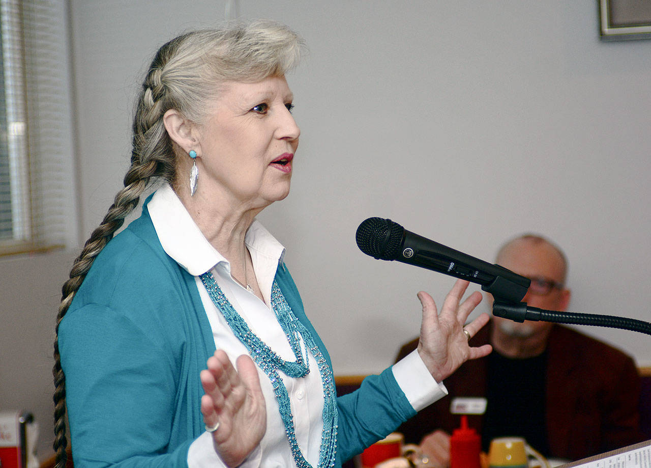 Susan Hillgren, executive director of The Answer for Youth, talks to members of the Port Angeles Business Association about the nonprofit Tuesday. (Jesse Major/Peninsula Daily News)