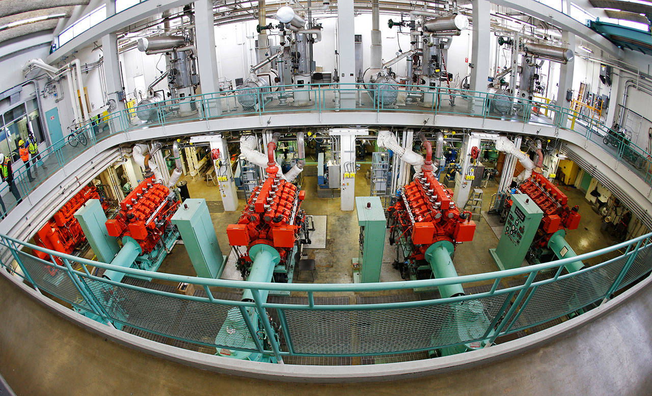 This March 16, photo shows the sewage pump room at the West Point Treatment Plant in Seattle. (Ted S. Warren/The Associated Press)