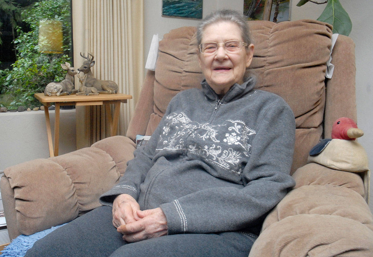 Jo Olliver, a retired registered nurse who has volunteered at the Red Cross office since 1998. (Keith Thorpe/Peninsula Daily News)