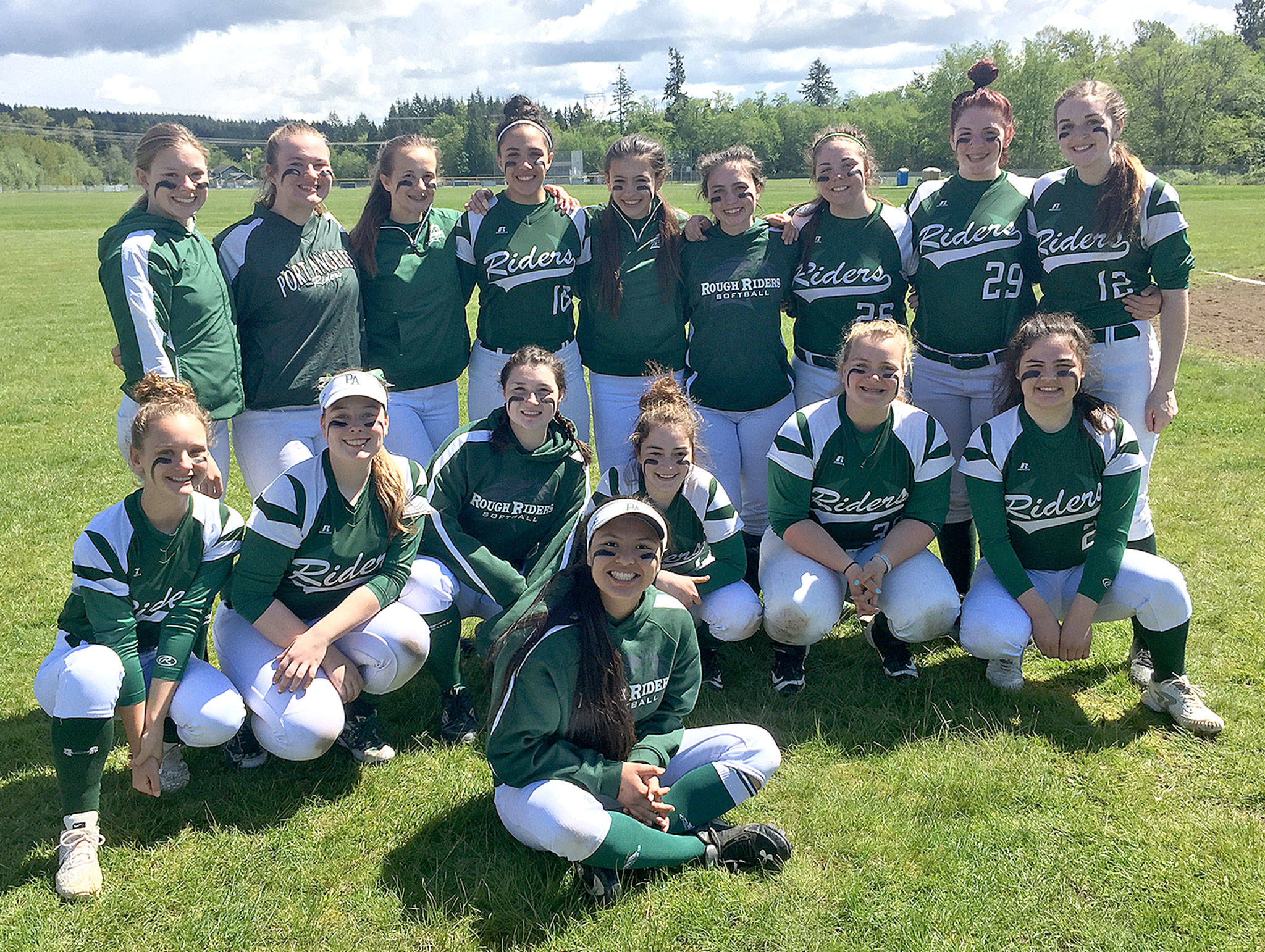 The Port Angeles JV Softball team which won the Blaine JV Softball Tournament this week. From left, rear, are Rose Clark, Madi Roening, Nacia Bohman, Lucah Folden, Ella Holland, Alijah Johnston, Kenzie Carney, Aiesha Latourette and Mikayla Ramey. From left, front, are Peyton Hefton, Hailey Becker, Olivia Nevarill, Hailey Robinson, Starla Temres, Kiana Watson. In front is Cheyenne Wheeler.