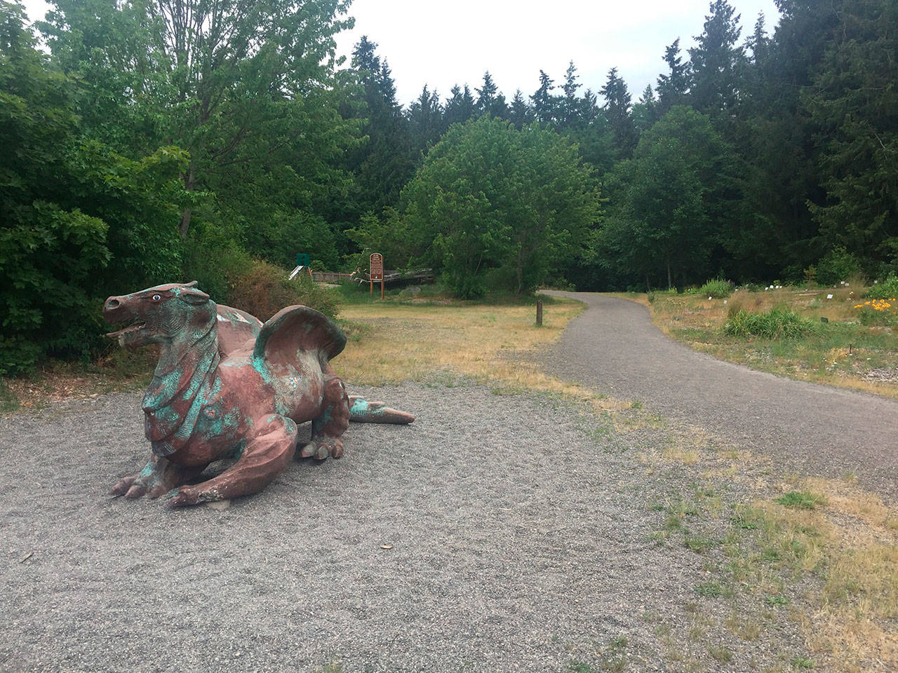 Parts of the pedestrian walkway in HJ Carroll Park in Chimacum could be shut down at points throughout the summer due to construction on the Tollefson Memorial Trail. (Cydney McFarland/Peninsula Daily News)