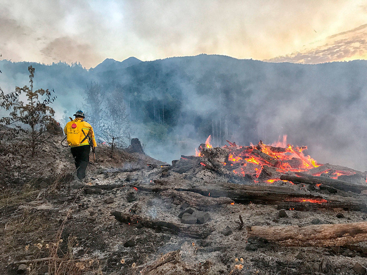 Clallam County Fire District No. 2 responded to a brush fire Friday night at Baker Farm Road off Monroe Road. (Jay R. Cline/Clallam County Fire District No. 2)