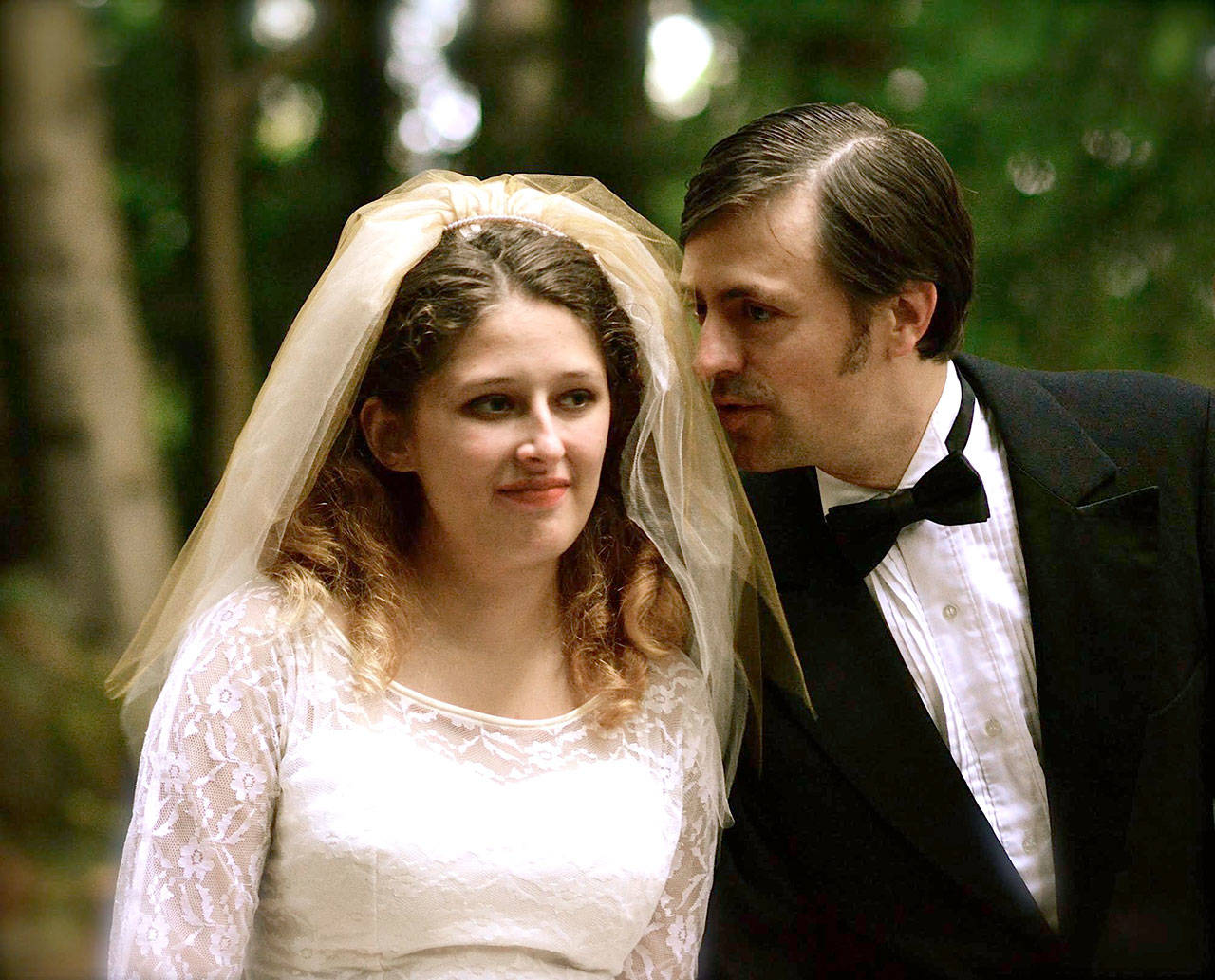 Emma Easton and Benjamin Komar, seen at opening night of “Much Ado about Nothing” at the Port Angeles Fine Arts Center last weekend, plan to make their real-life wedding part of the play this Friday. (Diane Urbani de la Paz/for Peninsula Daily News)