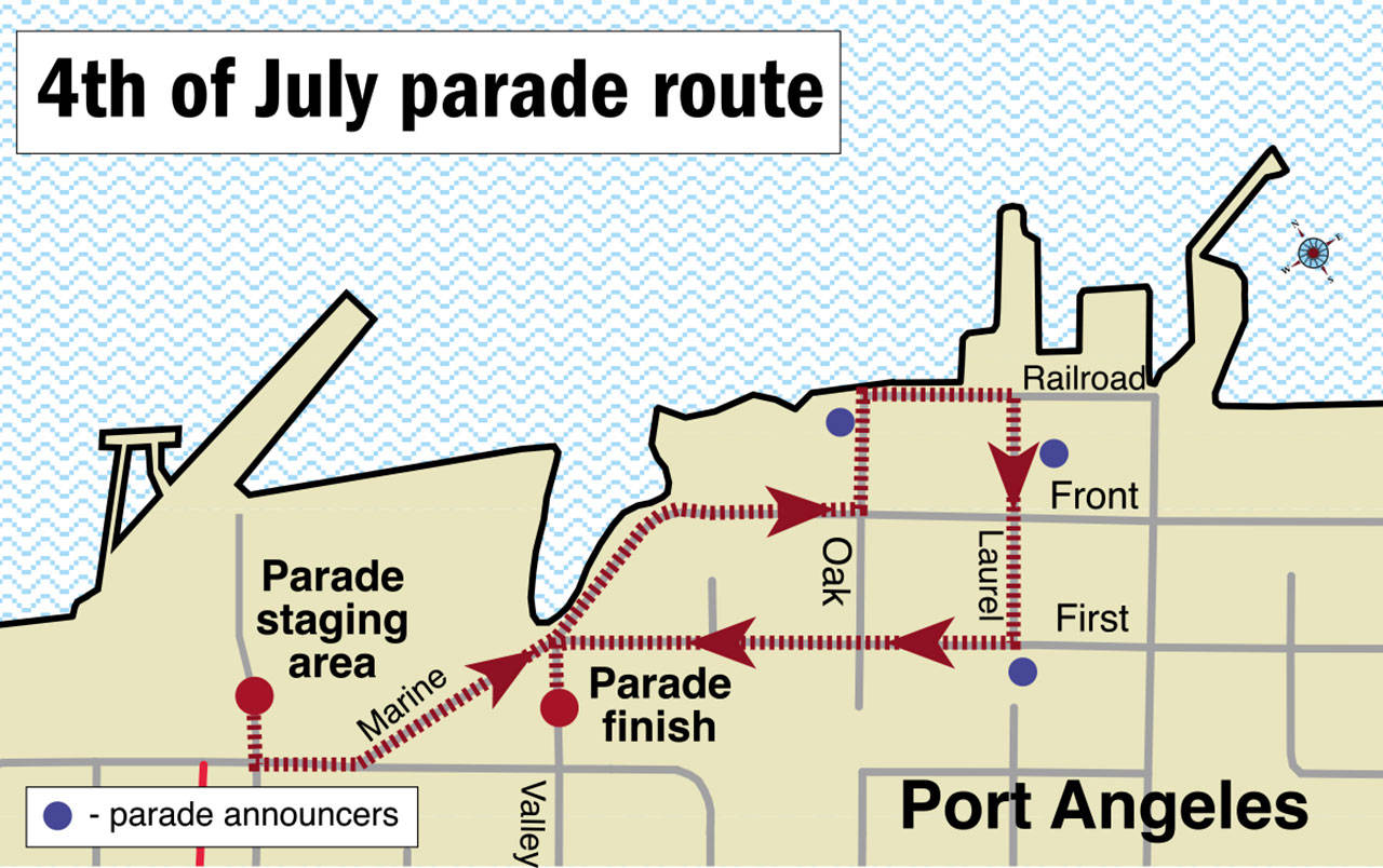 Port Angeles has a new parade route this year starting on North Cedar Street, creating a loop along Marine Drive to Front Street and back to Valley Road. (Keith Thorpe/Peninsula Daily News)