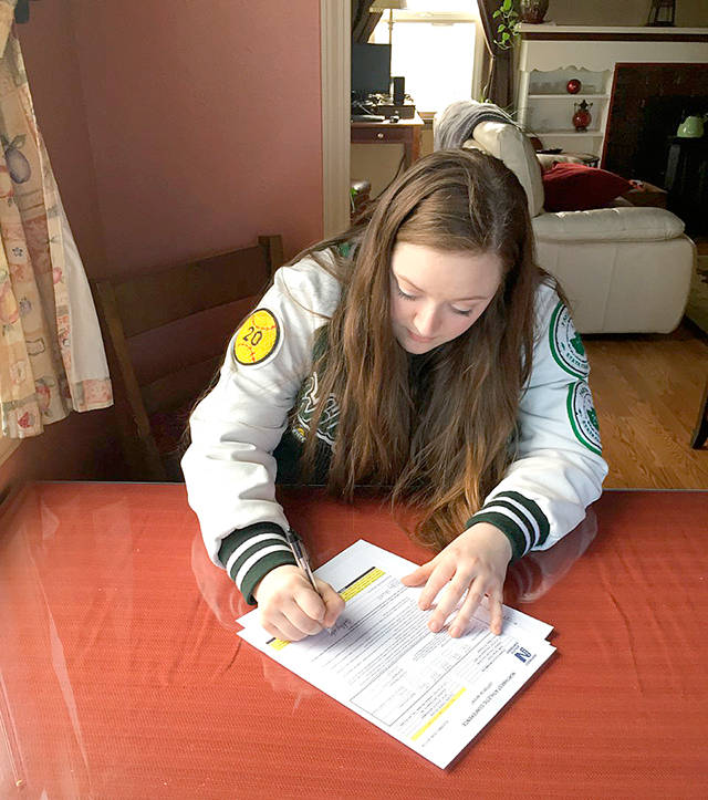 Port Angeles’ Ashley Howell recently signed a letter of intent to play softball at Pierce College. Howell was an All-Olympic League first-team outfielder for the Roughriders this season.