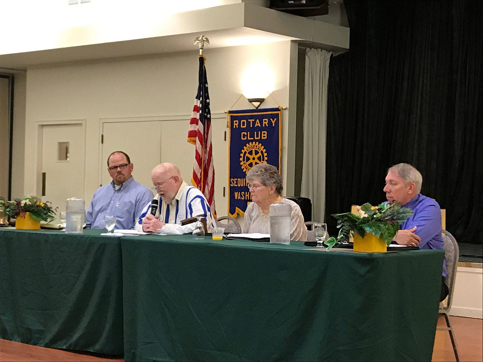 Sequim school board candidates Brian Kuh, left, and Jon Kirshbaum will run against each other for the director district No. 2 position while Nola Judd and Brandino Gibson plan to run for the director at large, No. 4 position in the General Election on Nov. 7. Sequim Gazette photo by Erin Hawkins