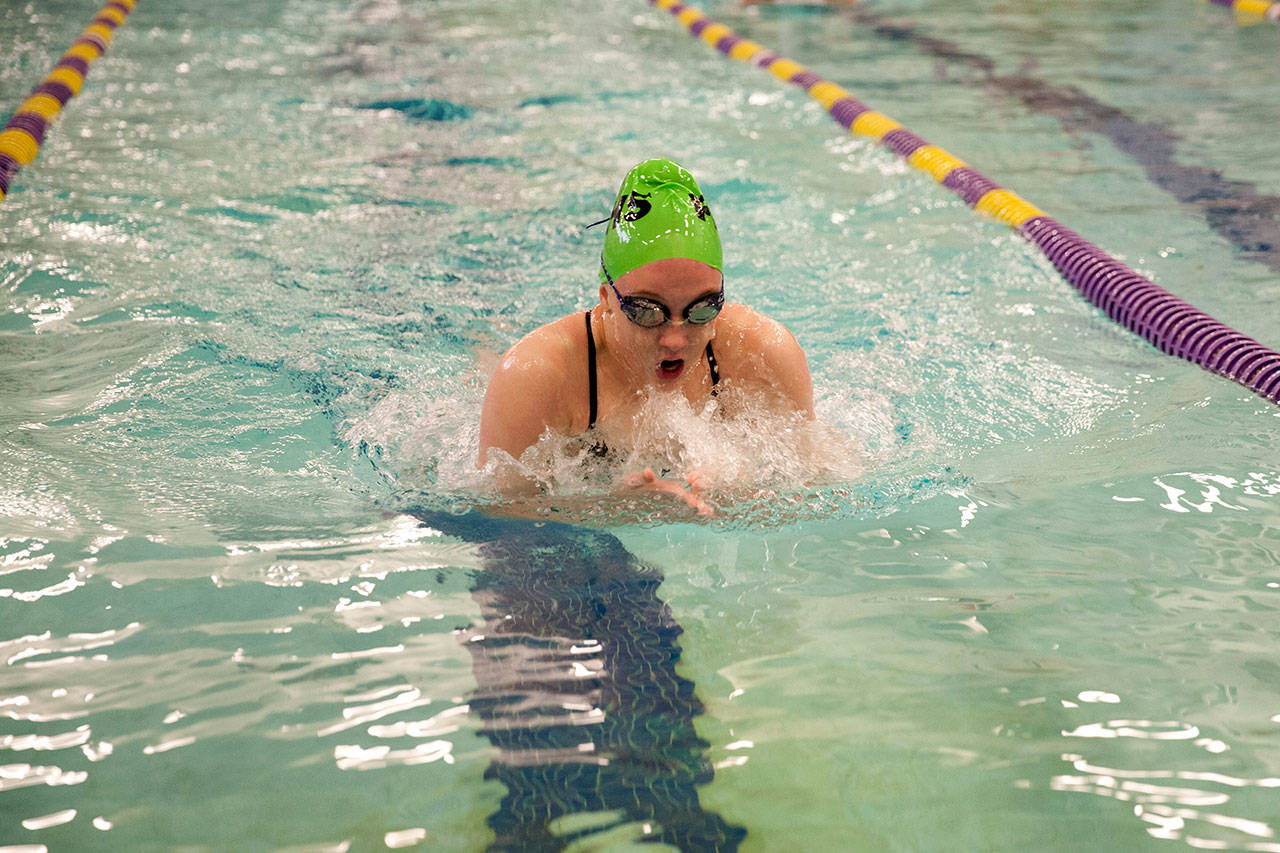 Patty Reifenstahl Port Angeles’ Nadia Cole swims to a win in the 100 breaststroke against North Kitsap in Poulsbo.