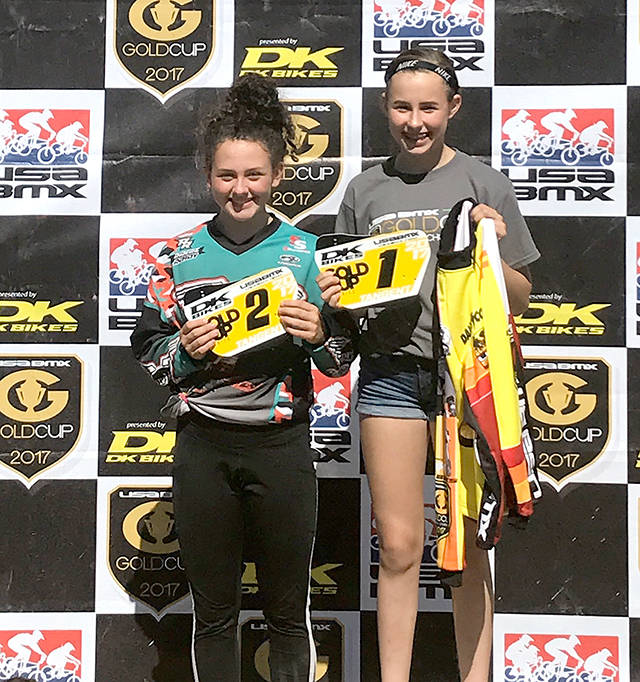 Lincoln Park BMX racer Taylor Coleman, right, won the Northwest DK Gold Cup Championship last weekend in Eugene, Ore.                                Sean Coleman