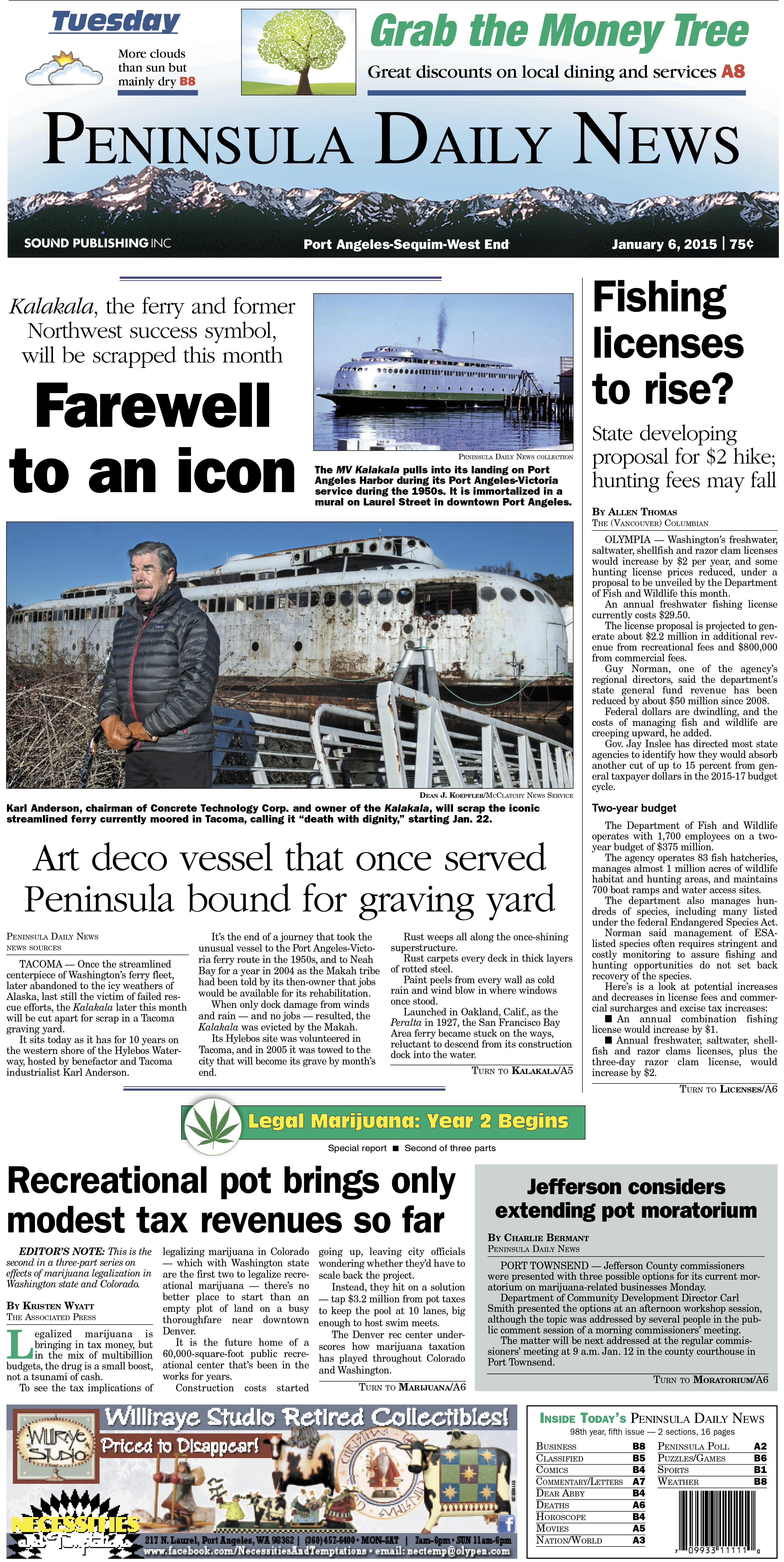 Here is today's front page for our Clallam County readers — news tailored to your community. There's more inside that isn't online! ()
