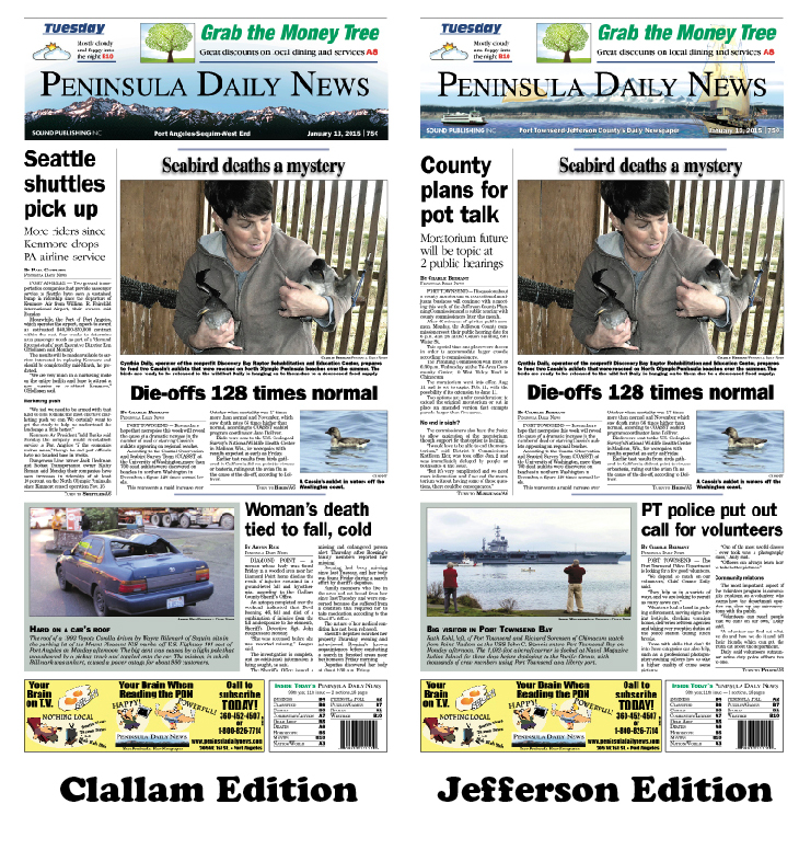 Here is today's front page for our  readers in Clallam and Jefferson counties — news tailored to your community. There's more inside that isn't online! ()