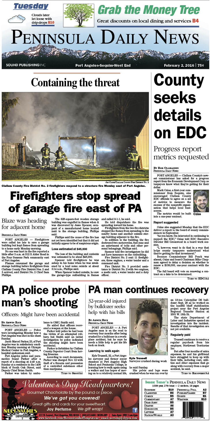 Today's front page tailored for the PDN's readers in Clallam County. There's more inside that isn't online! ()