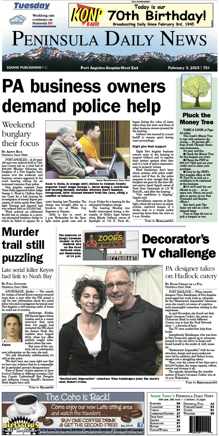 Here is today's Clallam County front page. There's more inside that isn't online! ()