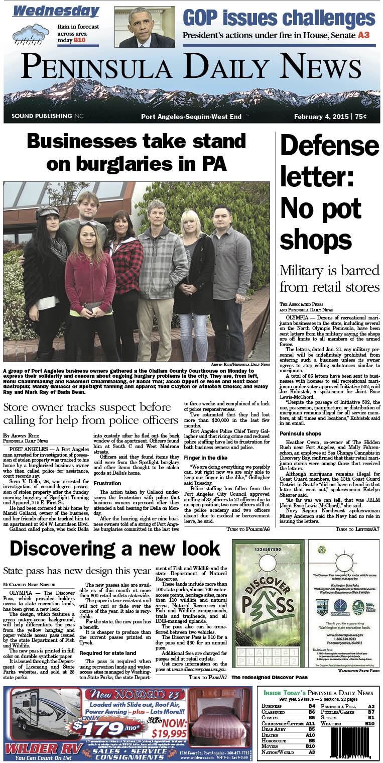 Here is today's Clallam County front page. There's more inside that isn't online! ()