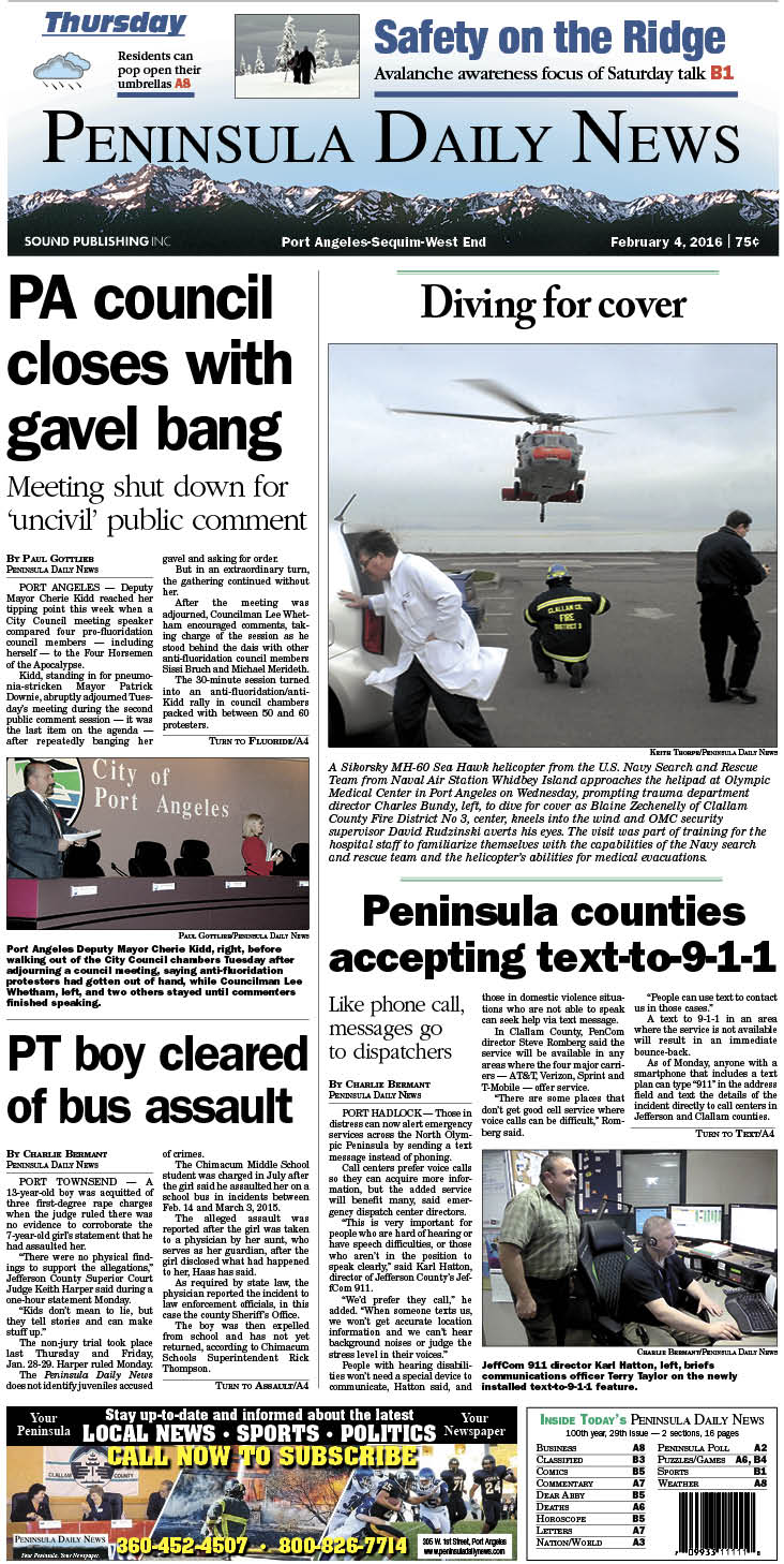 Today's front page tailored for the PDN's readers in Clallam County. There's more inside that isn't online! ()
