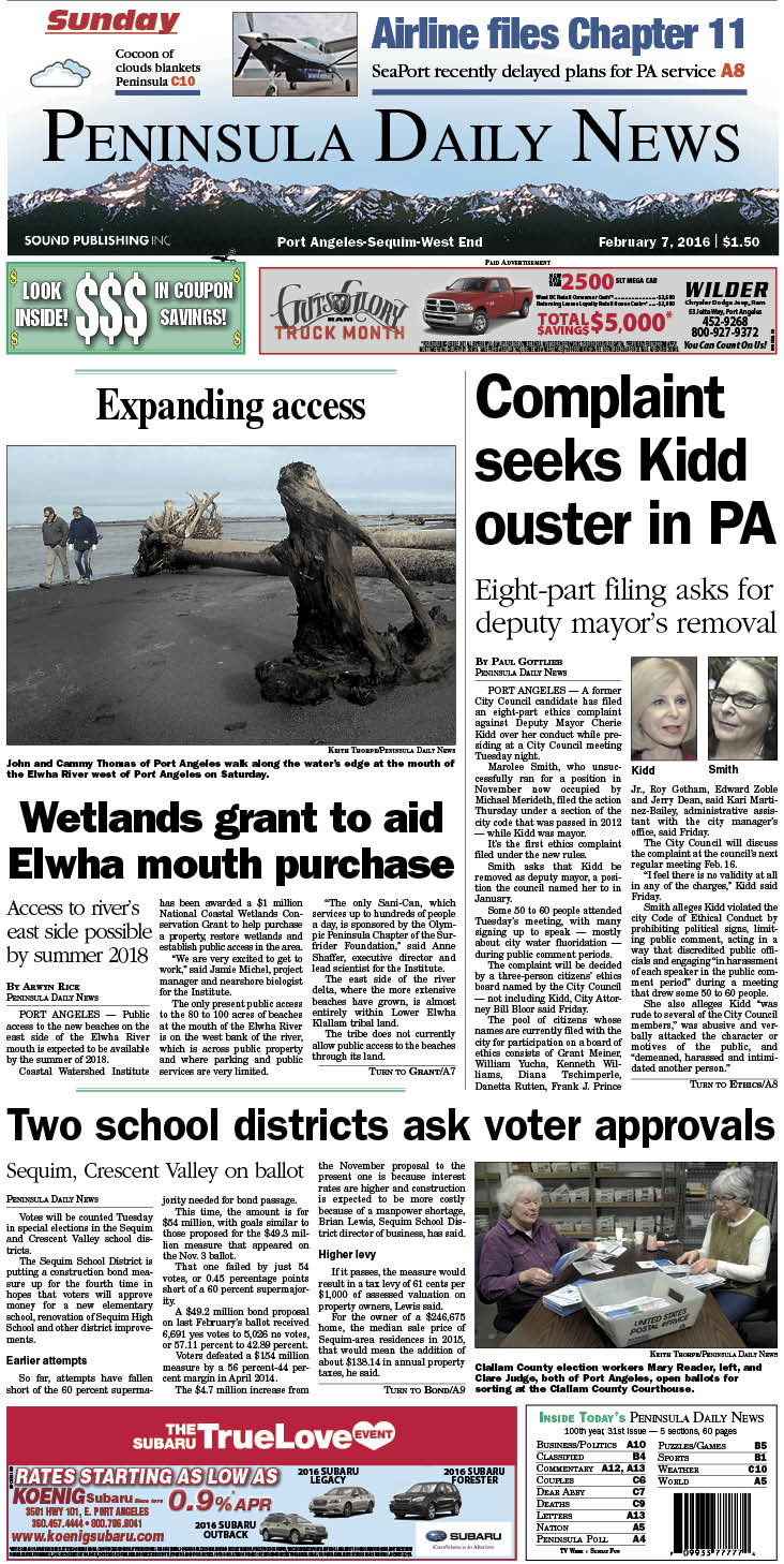 Today's front page tailored for the PDN's readers in Clallam County. There's more inside that isn't online! ()