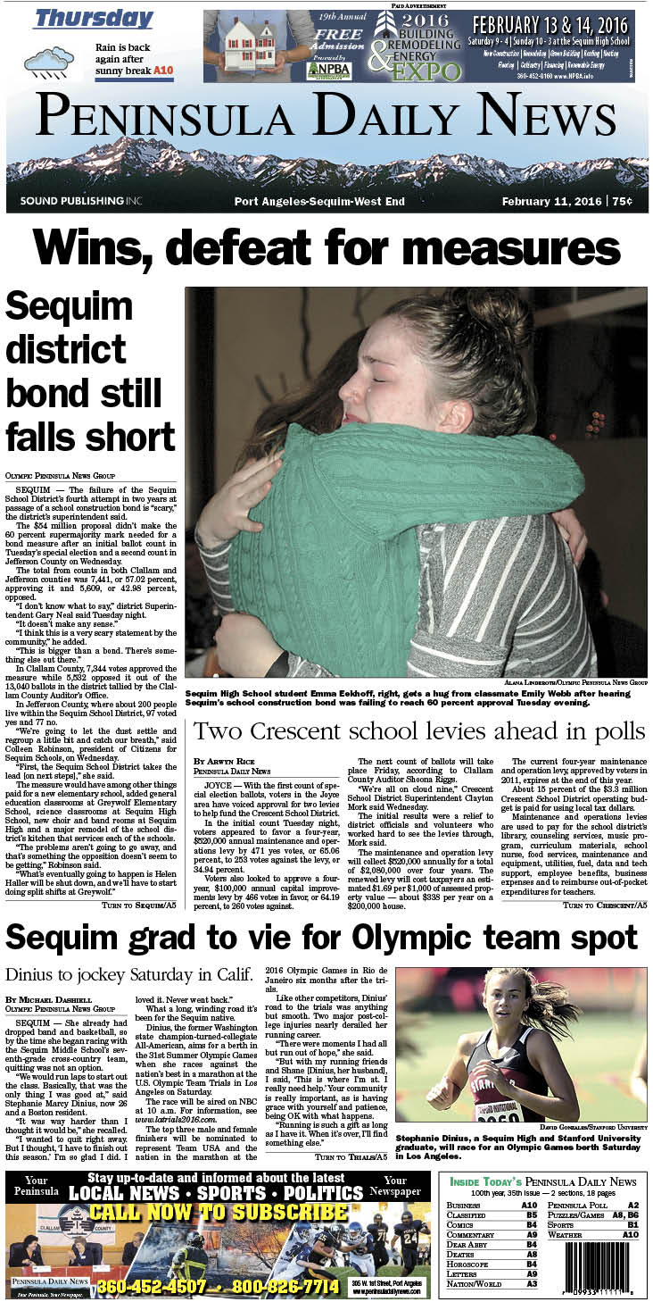 Today's front page tailored for the PDN's readers in Clallam County. There's more inside that isn't online! ()