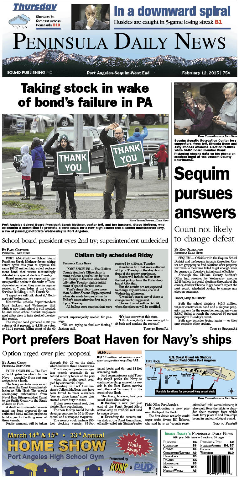 Today's front page for Clallam County. There's more inside that isn't online! ()