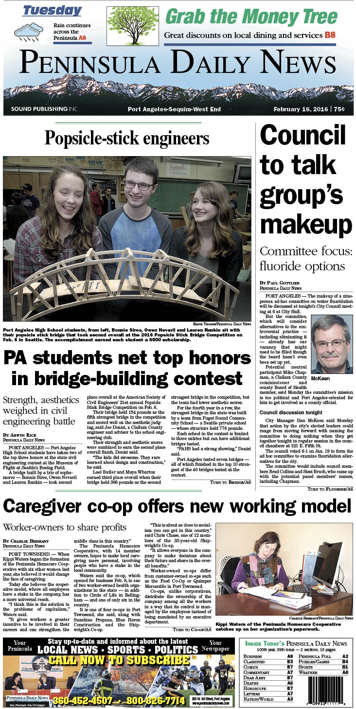 Today's front page tailored for the PDN's readers in Clallam County. There's more inside that isn't online! ()