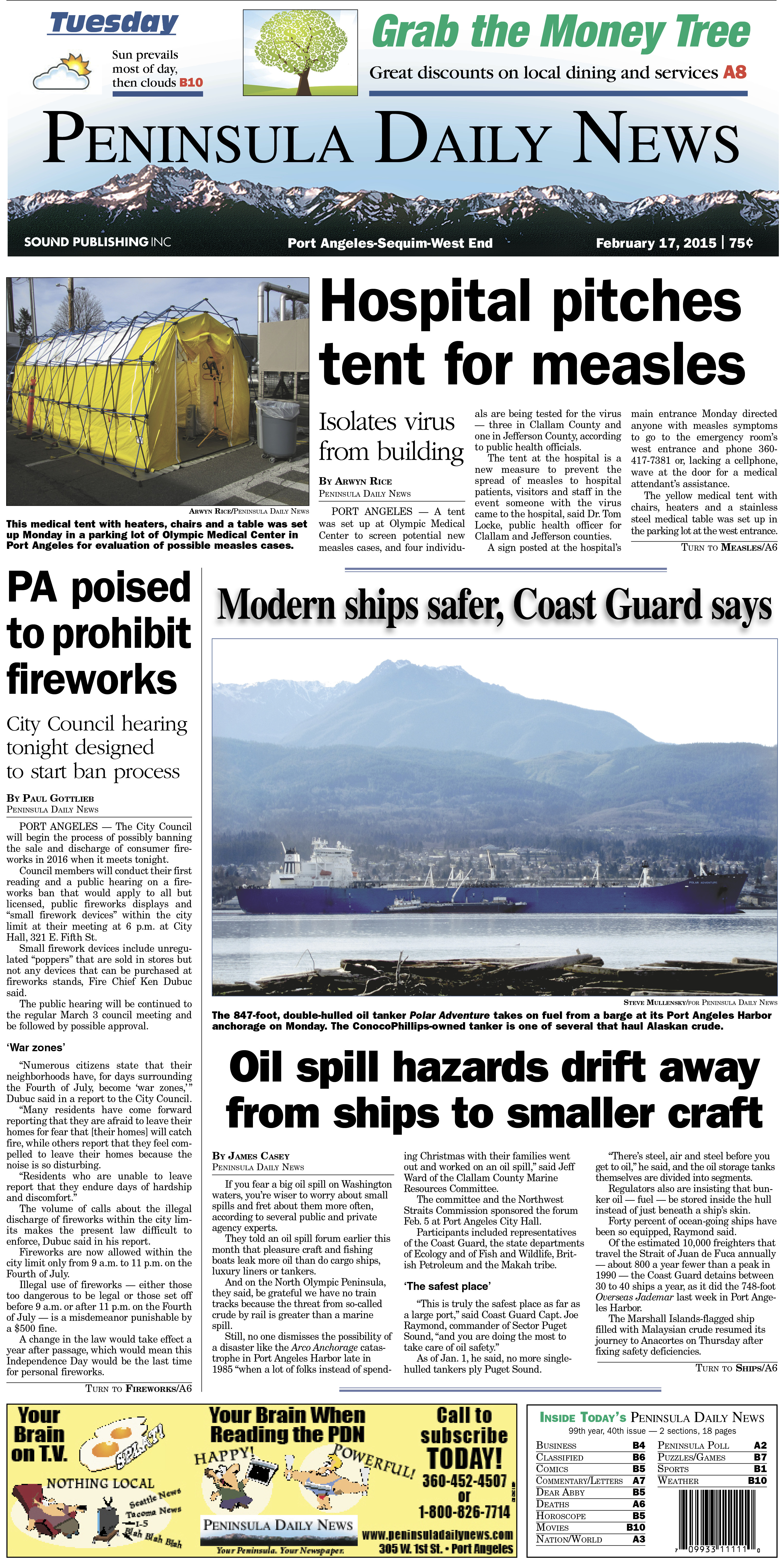 Today's front page for Clallam County. There's more inside that isn't online! ()