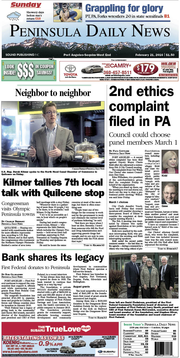 Today's front page tailored for the PDN's readers in Clallam County. There's more inside that isn't online! ()