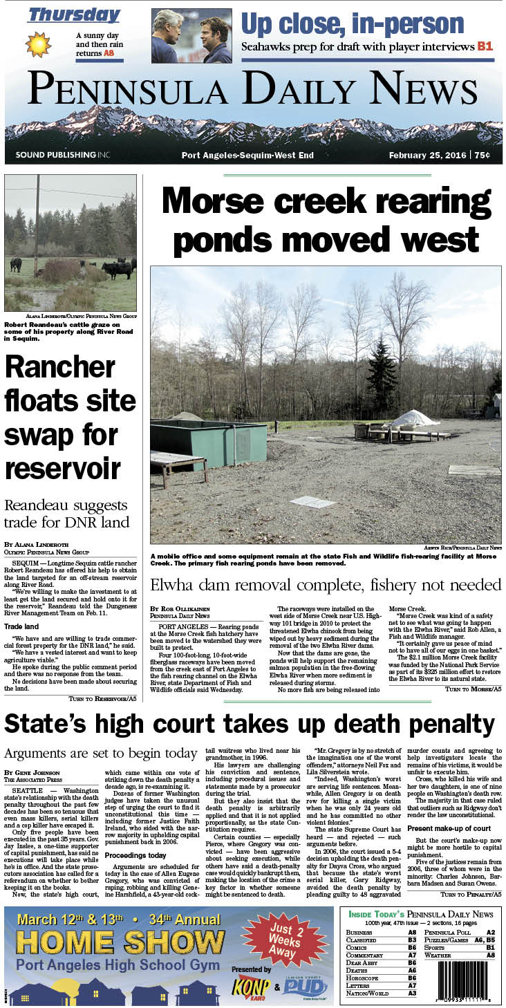Today's front page tailored for the PDN's readers in Clallam County. There's more inside that isn't online! ()