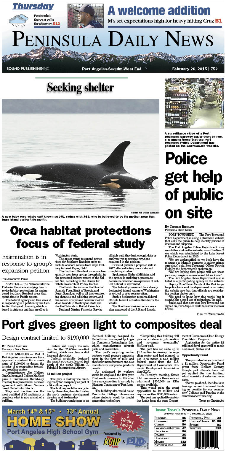 Today's front page for Clallam County. There's more inside that isn't online! ()
