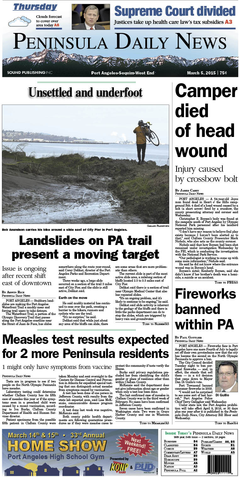 Today's front page for Clallam County. There's more inside that isn't online! ()