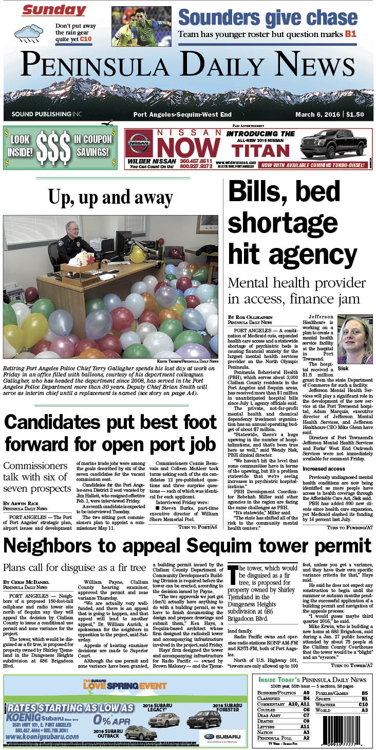 Today's front page tailored for the PDN's readers in Clallam County. There's more inside that isn't online! ()