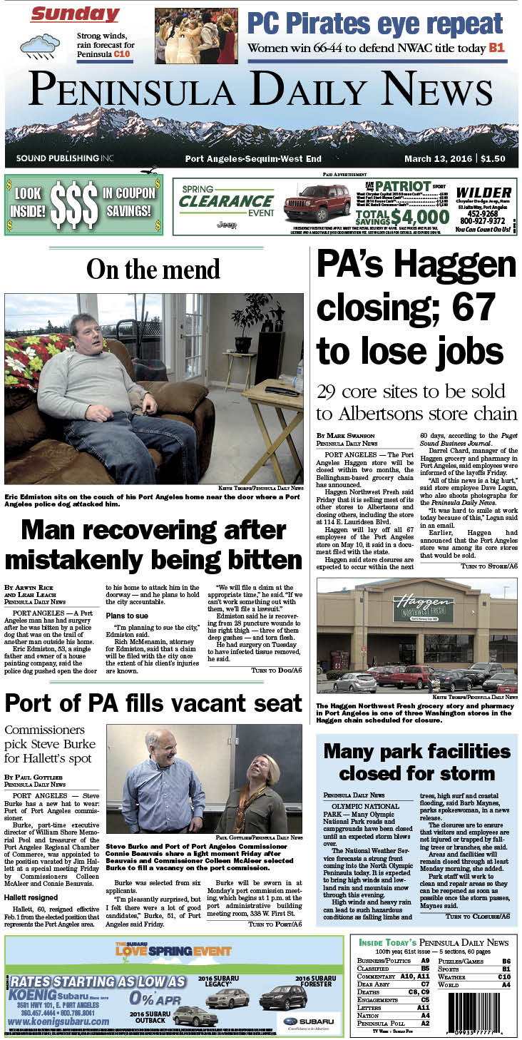 Today's front page tailored for the PDN's readers in Clallam County. There's more inside that isn't online! ()