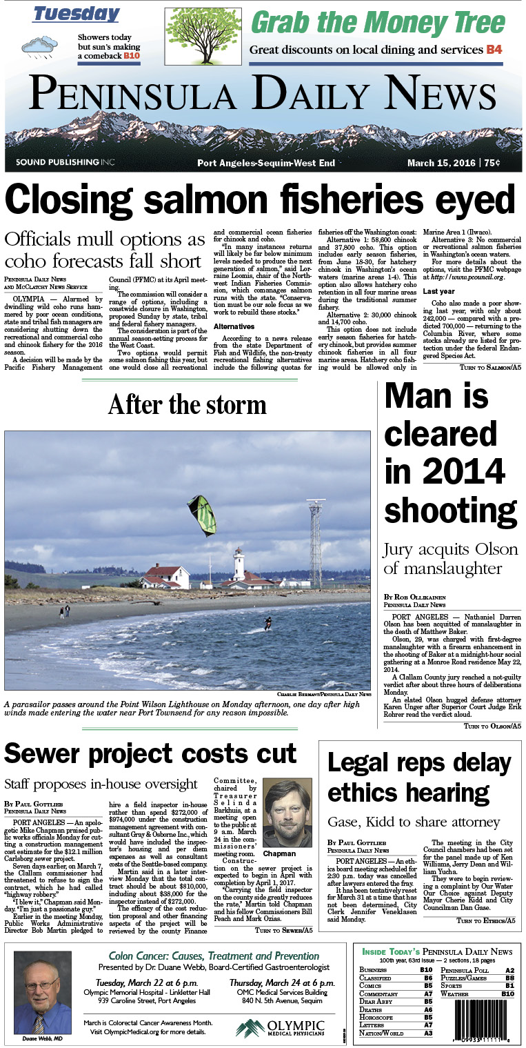 Today's front page tailored for the PDN's readers in Clallam County. There's more inside that isn't online! ()