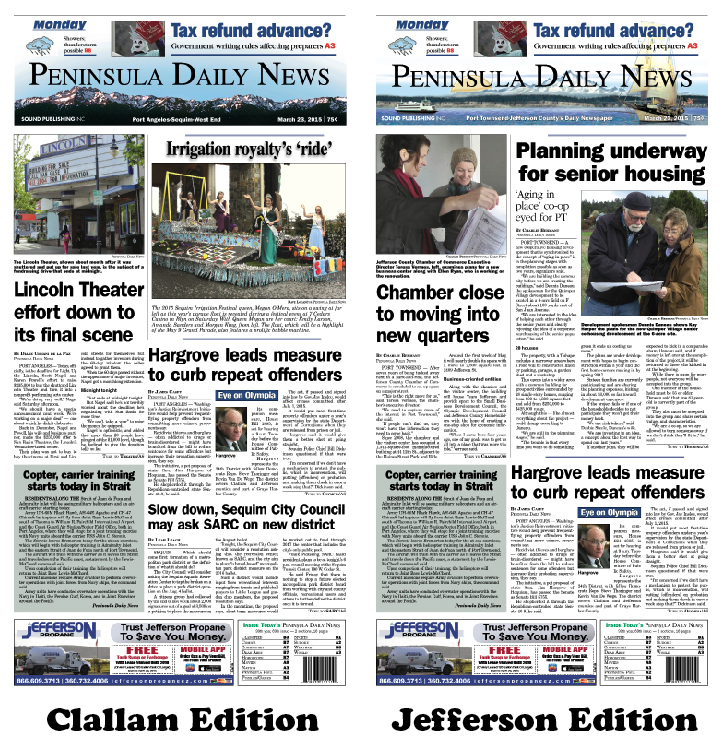Today's front pages tailored for the PDN's Clallam and Jefferson editions. There's more inside that isn't online! ()