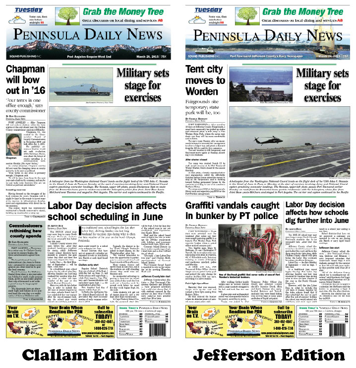 Today's front pages tailored for the PDN's Clallam and Jefferson editions. There's more inside that isn't online! ()