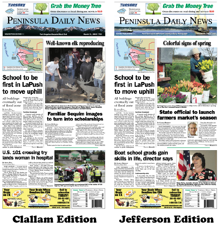 Today's front pages tailored for the PDN's Clallam and Jefferson editions. There's more inside that isn't online! ()