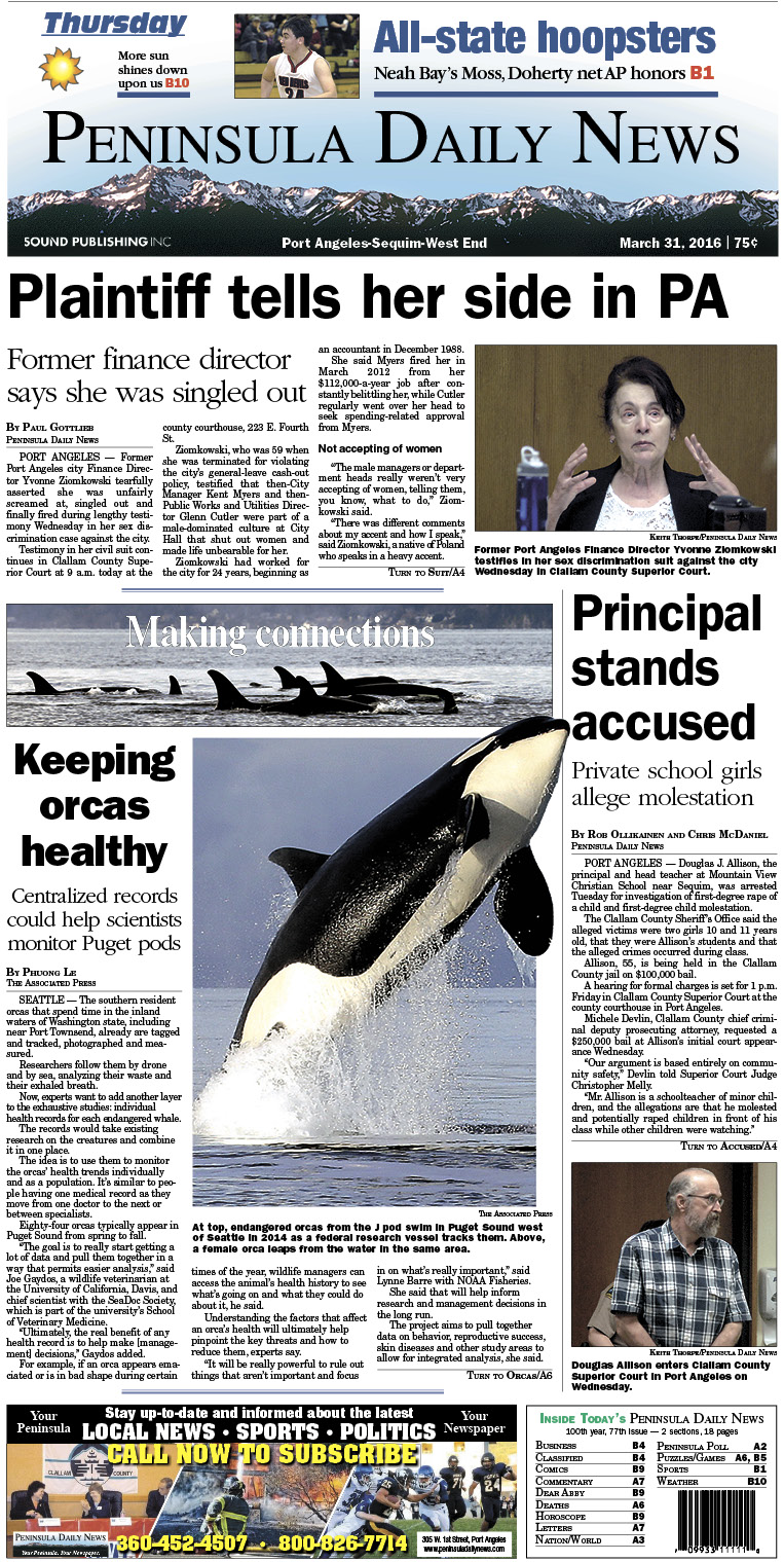 Today's front page tailored for the PDN's readers in Clallam County. There's more inside that isn't online! ()