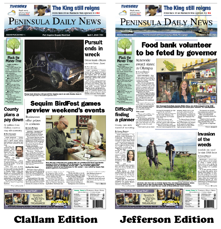 Today's front pages tailored for the PDN's Clallam and Jefferson editions. There's more inside each one that isn't online! ()