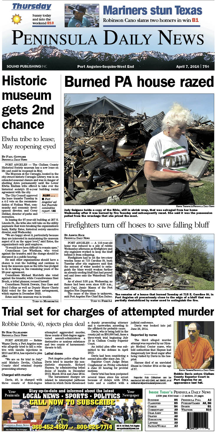 Today's front page tailored for the PDN's readers in Clallam County. There's more inside that isn't online! ()
