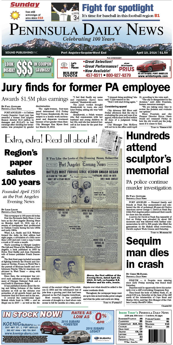Today's front page tailored for the PDN's readers in Clallam County. There's more inside that isn't online! ()