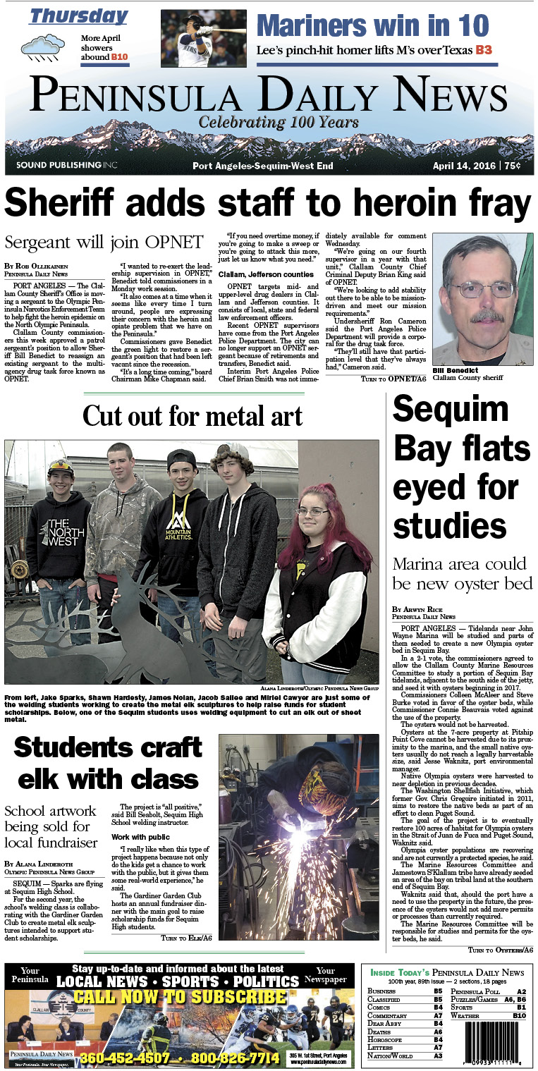 Today's front page tailored for the PDN's readers in Clallam County. There's more inside that isn't online! ()